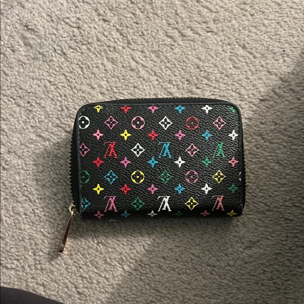 Black Wallet with Colorful Monogram - Picture 1 of 2